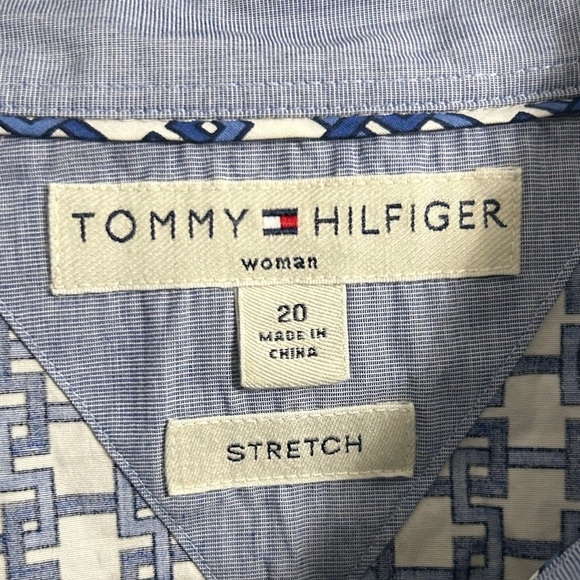 Tommy Hilfiger Button Shirt Women’s Blue White Geometric Pattern Stretch Size 20 - Picture 5 of 6